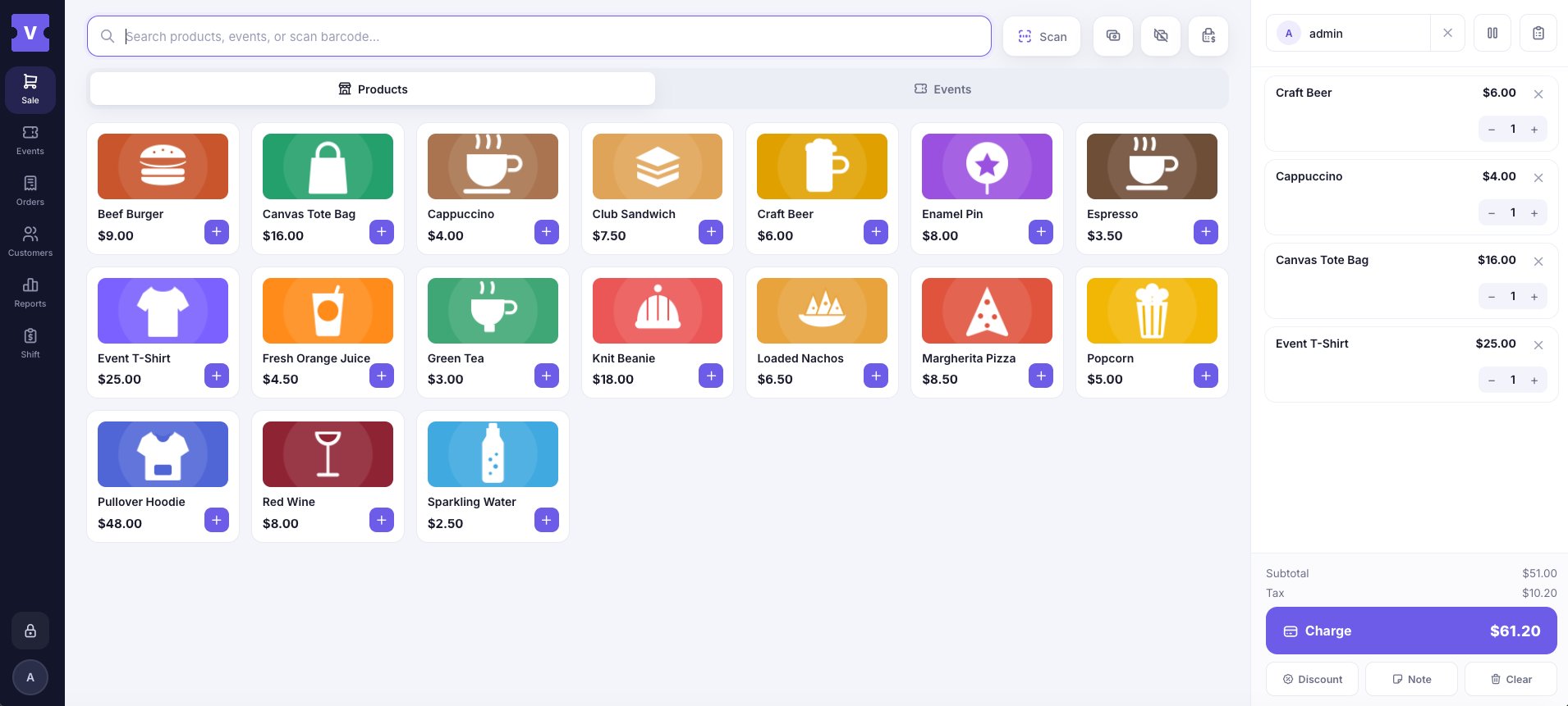 Ordinary WooCommerce products added to the POS cart.
