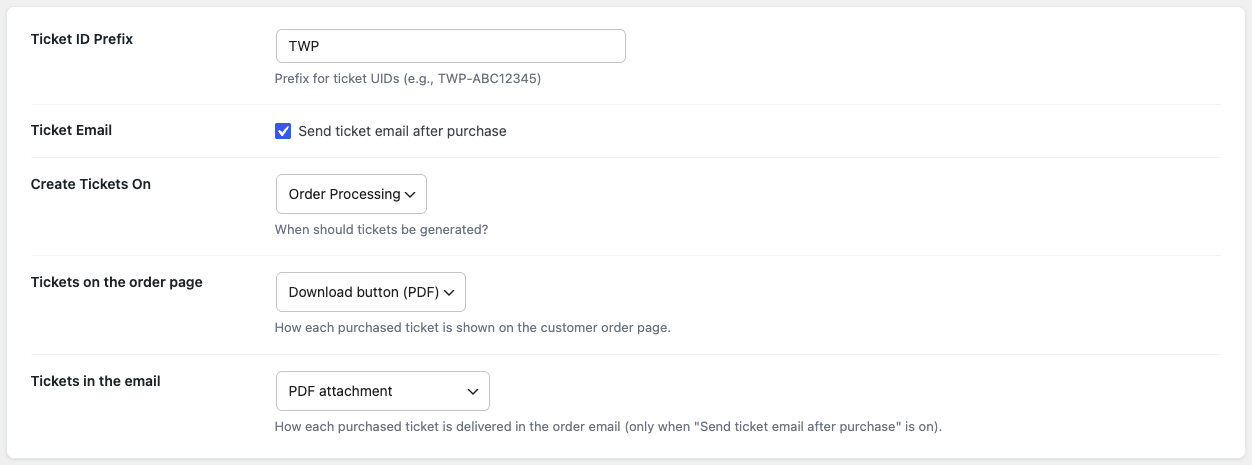 Per-channel delivery: one mode for the order page, one for the email.
