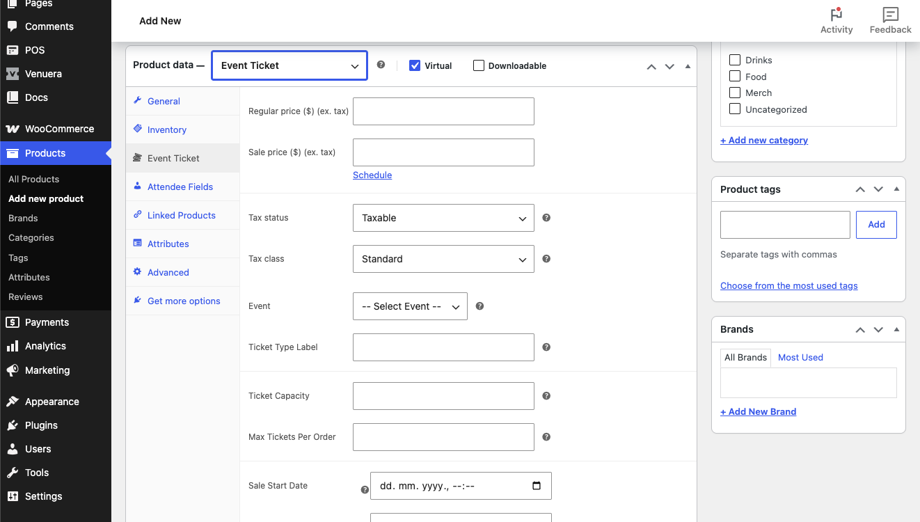 Pick the Event Ticket product type, then link it to your event.