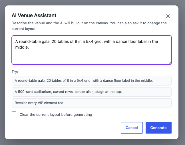 Describe the layout and the assistant drafts the map for you.